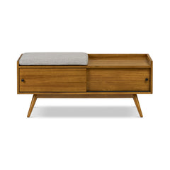 Storage Bench with Two Shoe Compartments in Brown Acacia Wood