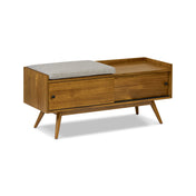 Storage Bench with Two Shoe Compartments in Brown Acacia Wood