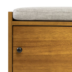 Storage Bench with Two Shoe Compartments in Brown Acacia Wood