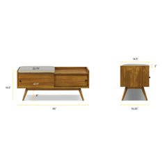 Storage Bench with Two Shoe Compartments in Brown Acacia Wood