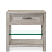 Storage Cabinet, 1 Drawer and Shelf, Brown Solid Rubberwood, Silver Handle
