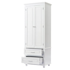 Storage Cabinet, 2 Hinged Doors with Drawers, White Painted MDF