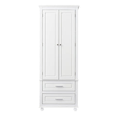 Storage Cabinet, 2 Hinged Doors with Drawers, White Painted MDF