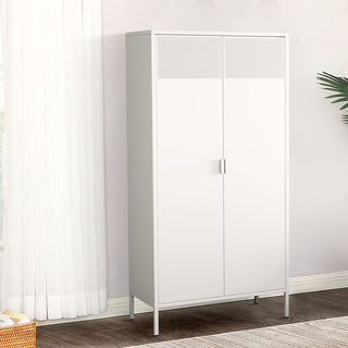 Storage Cabinet in White Steel with 2 Hinged Doors and Hanging Rail