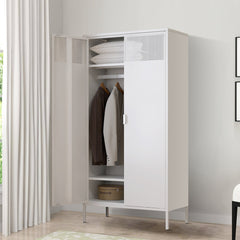 Storage Cabinet in White Steel with 2 Hinged Doors and Hanging Rail