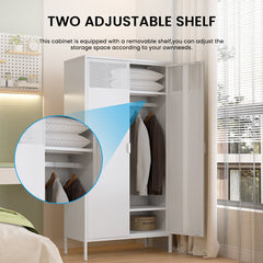 Storage Cabinet in White Steel with 2 Hinged Doors and Hanging Rail