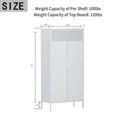 Storage Cabinet in White Steel with 2 Hinged Doors and Hanging Rail