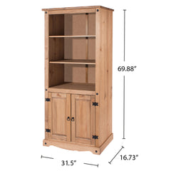 Storage Cabinet with 2 Doors and 5 Shelf Tiers, Solid Wood
