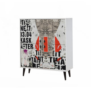 Storage Cabinet with 4 Doors and 4 Shelves in Melamine-Coated Particle Board
