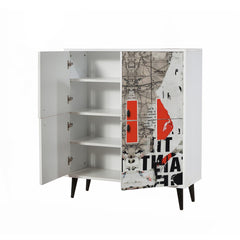 Storage Cabinet with 4 Doors and 4 Shelves in Melamine-Coated Particle Board