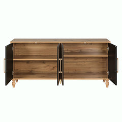 Storage Cabinet with Carved Flower Door, Natural Solid and Manufactured Wood