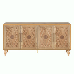 Storage Cabinet with Carved Flower Door, Natural Solid and Manufactured Wood