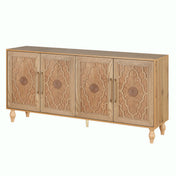 Storage Cabinet with Carved Flower Door, Natural Solid and Manufactured Wood