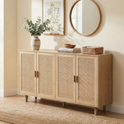 Storage Cabinet with Four Rattan Doors in Natural