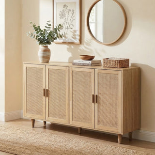 Storage Cabinet with Four Rattan Doors in Natural