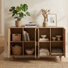 Storage Cabinet with Four Rattan Doors in Natural