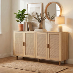 Storage Cabinet with Four Rattan Doors in Natural