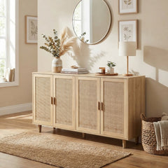 Storage Cabinet with Four Rattan Doors in Natural