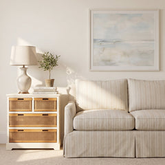 Storage Chest, 4 Drawers with Pine Wood Frame in Cream/Cane