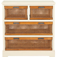 Storage Chest, 4 Drawers with Pine Wood Frame in Cream/Cane