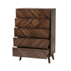 Storage Chest, 5 Drawers, Manufactured Wood and MDF, Walnut Brown