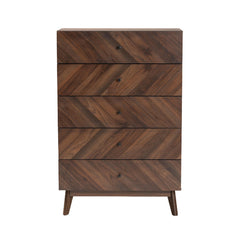 Storage Chest, 5 Drawers, Manufactured Wood and MDF, Walnut Brown