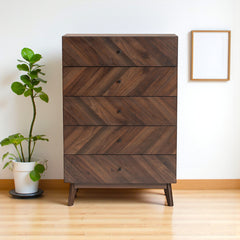 Storage Chest, 5 Drawers, Manufactured Wood and MDF, Walnut Brown