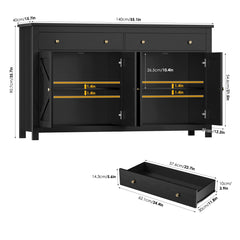 Storage Console Table, 55 in Wide, Black with Barn Doors