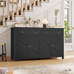 Storage Console Table, 55 in Wide, Black with Barn Doors