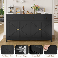 Storage Console Table, 55 in Wide, Black with Barn Doors