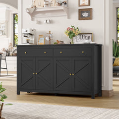 Storage Console Table, 55 in Wide, Black with Barn Doors