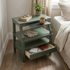 Storage Nightstands, Set of 2, Solid Wood with Satin Black Handles