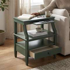 Storage Nightstands, Set of 2, Solid Wood with Satin Black Handles