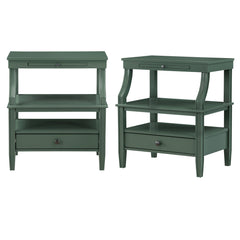 Storage Nightstands, Set of 2, Solid Wood with Satin Black Handles