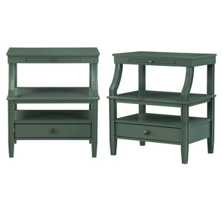 Storage Nightstands, Set of 2, Solid Wood with Satin Black Handles