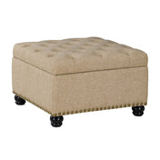 Storage Ottoman, 28 in Square, Tan Fabric with Black Legs
