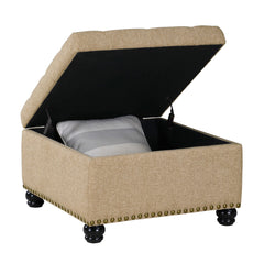 Storage Ottoman, 28 in Square, Tan Fabric with Black Legs