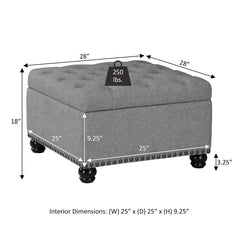 Storage Ottoman, 28 in Square, Tan Fabric with Black Legs