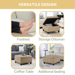 Storage Ottoman, 28 in Square, Tan Fabric with Black Legs