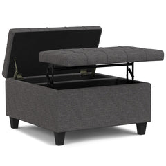 Storage Ottoman, 30 in Square, Linen Look Fabric with Black Legs