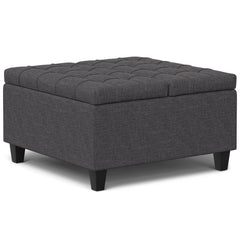 Storage Ottoman, 30 in Square, Linen Look Fabric with Black Legs