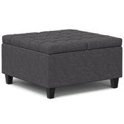Storage Ottoman, 30 in Square, Linen Look Fabric with Black Legs