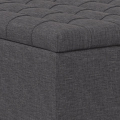 Storage Ottoman, 30 in Square, Linen Look Fabric with Black Legs