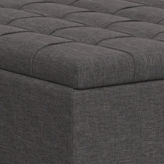 Storage Ottoman, 40 in Square, Upholstered with Black Wood Legs