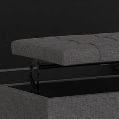 Storage Ottoman, 40 in Square, Upholstered with Black Wood Legs