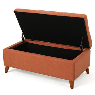 Storage Ottoman Bench with Lift-Top Storage in Orange Fabric