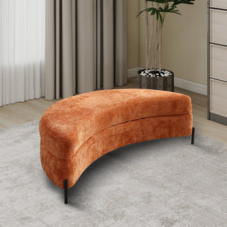 Storage Ottoman, Crescent Shape, Burnt Orange Chenille