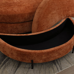 Storage Ottoman, Crescent Shape, Burnt Orange Chenille