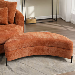 Storage Ottoman, Crescent Shape, Burnt Orange Chenille