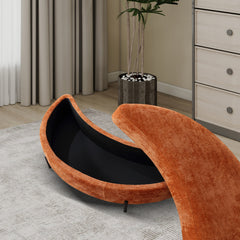 Storage Ottoman, Crescent Shape, Burnt Orange Chenille